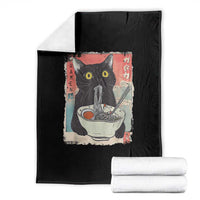 Funny Black Cat Eating Ramen Noodle Graphic Throw Blanket Japanese Anime Manga Kawaii Cats - Wonder Print Shop