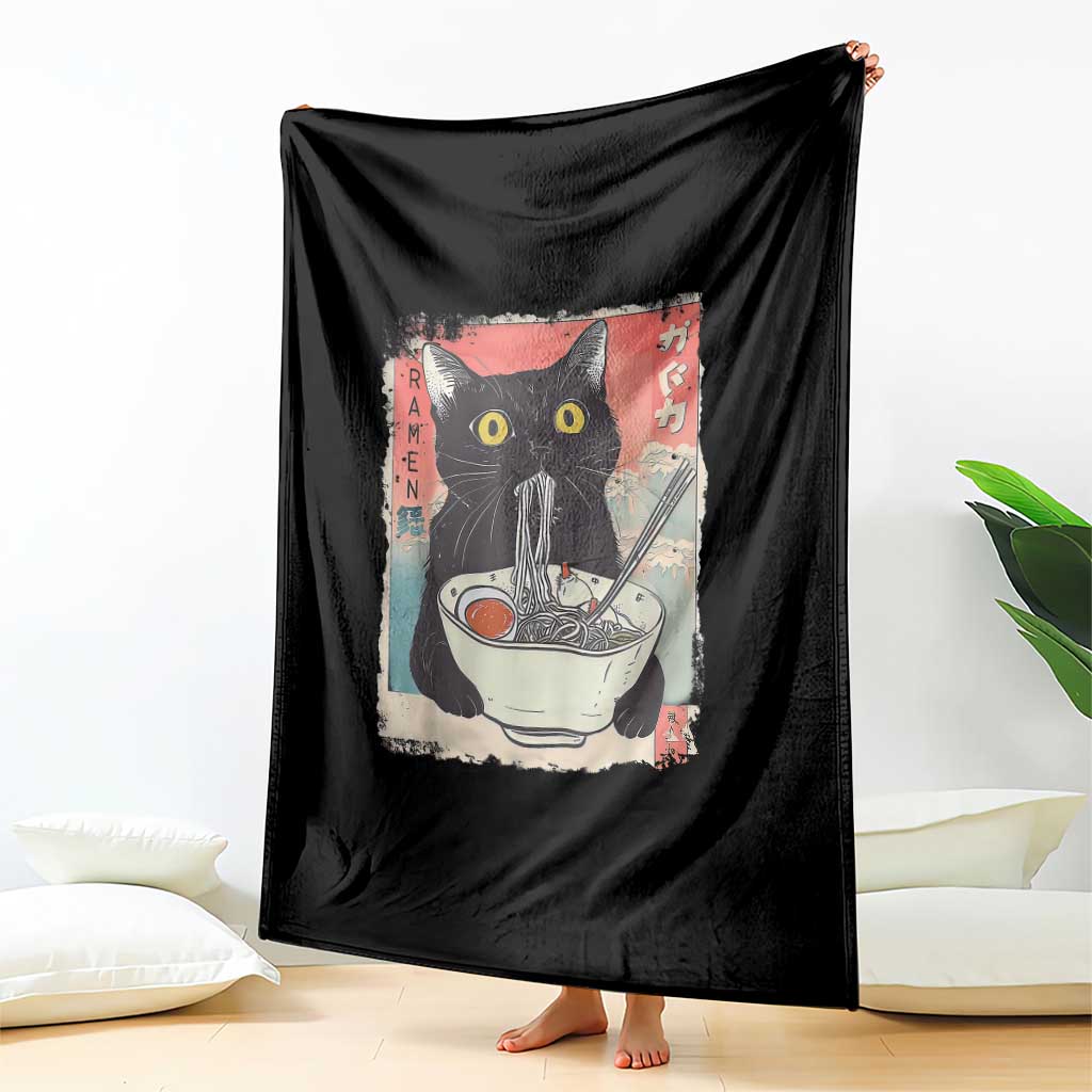 Funny Black Cat Eating Ramen Noodle Graphic Throw Blanket Japanese Anime Manga Kawaii Cats - Wonder Print Shop