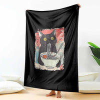 Funny Black Cat Eating Ramen Noodle Graphic Throw Blanket Japanese Anime Manga Kawaii Cats - Wonder Print Shop