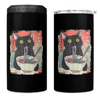 Funny Black Cat Eating Ramen Noodle Graphic 4 in 1 Can Cooler Tumbler Japanese Anime Manga Kawaii Cats - Wonder Print Shop
