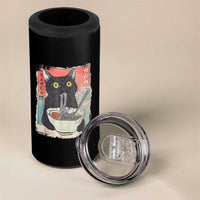 Funny Black Cat Eating Ramen Noodle Graphic 4 in 1 Can Cooler Tumbler Japanese Anime Manga Kawaii Cats - Wonder Print Shop