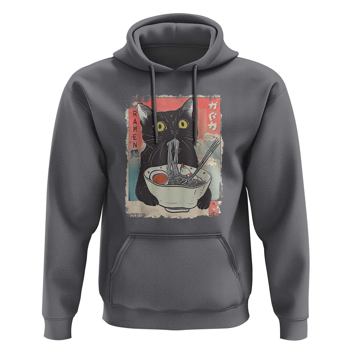 Funny Black Cat Eating Ramen Noodle Graphic Hoodie Japanese Anime Manga Kawaii Cats - Wonder Print Shop