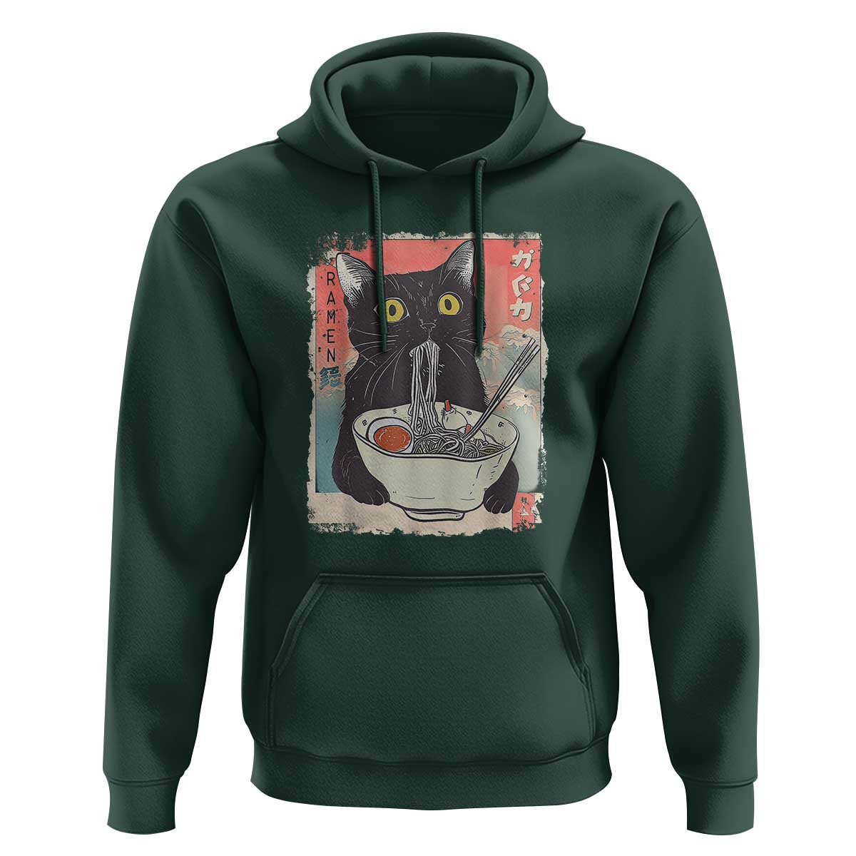 Funny Black Cat Eating Ramen Noodle Graphic Hoodie Japanese Anime Manga Kawaii Cats - Wonder Print Shop