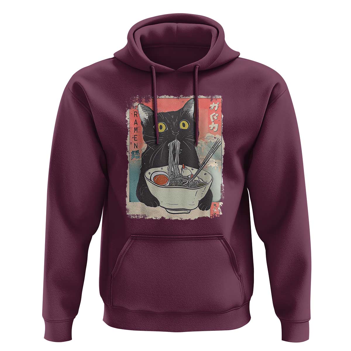 Funny Black Cat Eating Ramen Noodle Graphic Hoodie Japanese Anime Manga Kawaii Cats - Wonder Print Shop