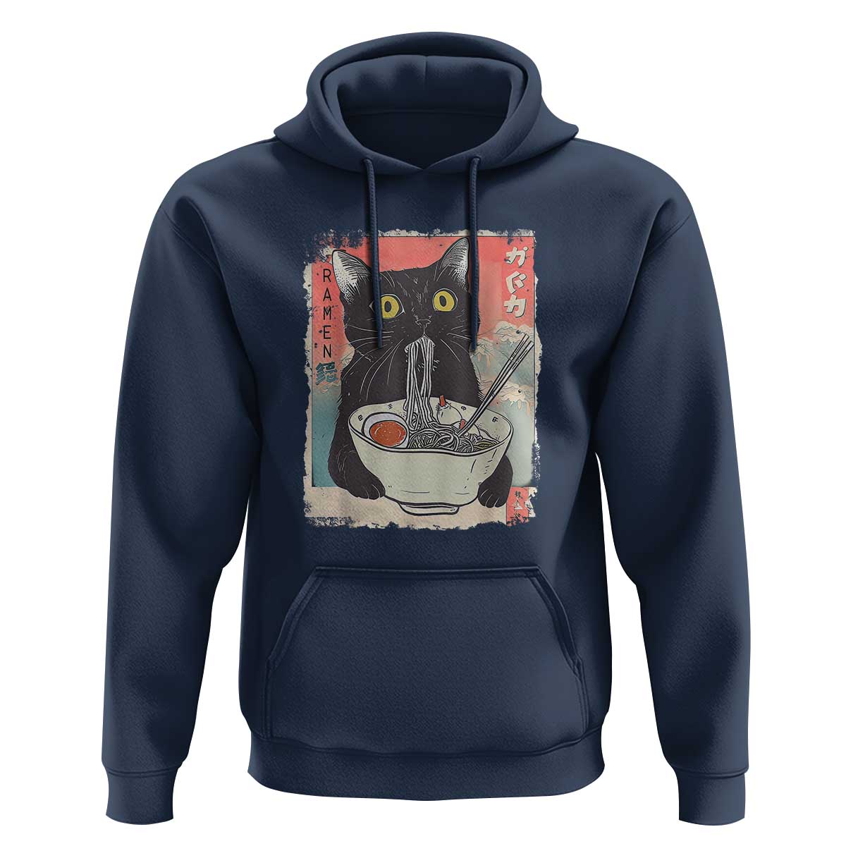 Funny Black Cat Eating Ramen Noodle Graphic Hoodie Japanese Anime Manga Kawaii Cats - Wonder Print Shop