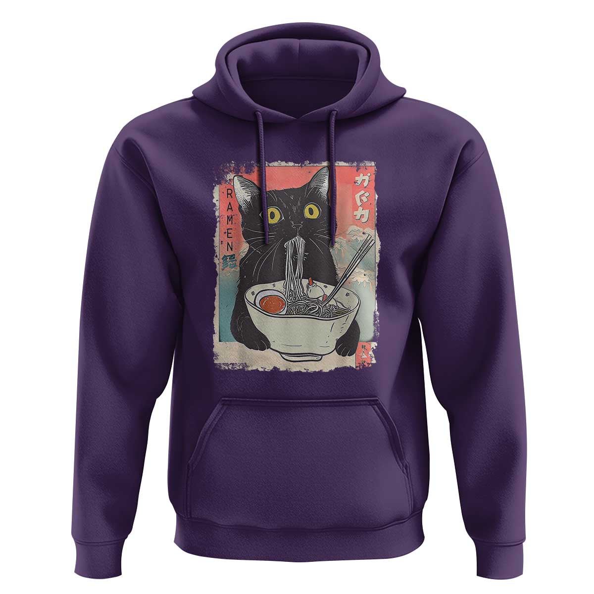 Funny Black Cat Eating Ramen Noodle Graphic Hoodie Japanese Anime Manga Kawaii Cats - Wonder Print Shop