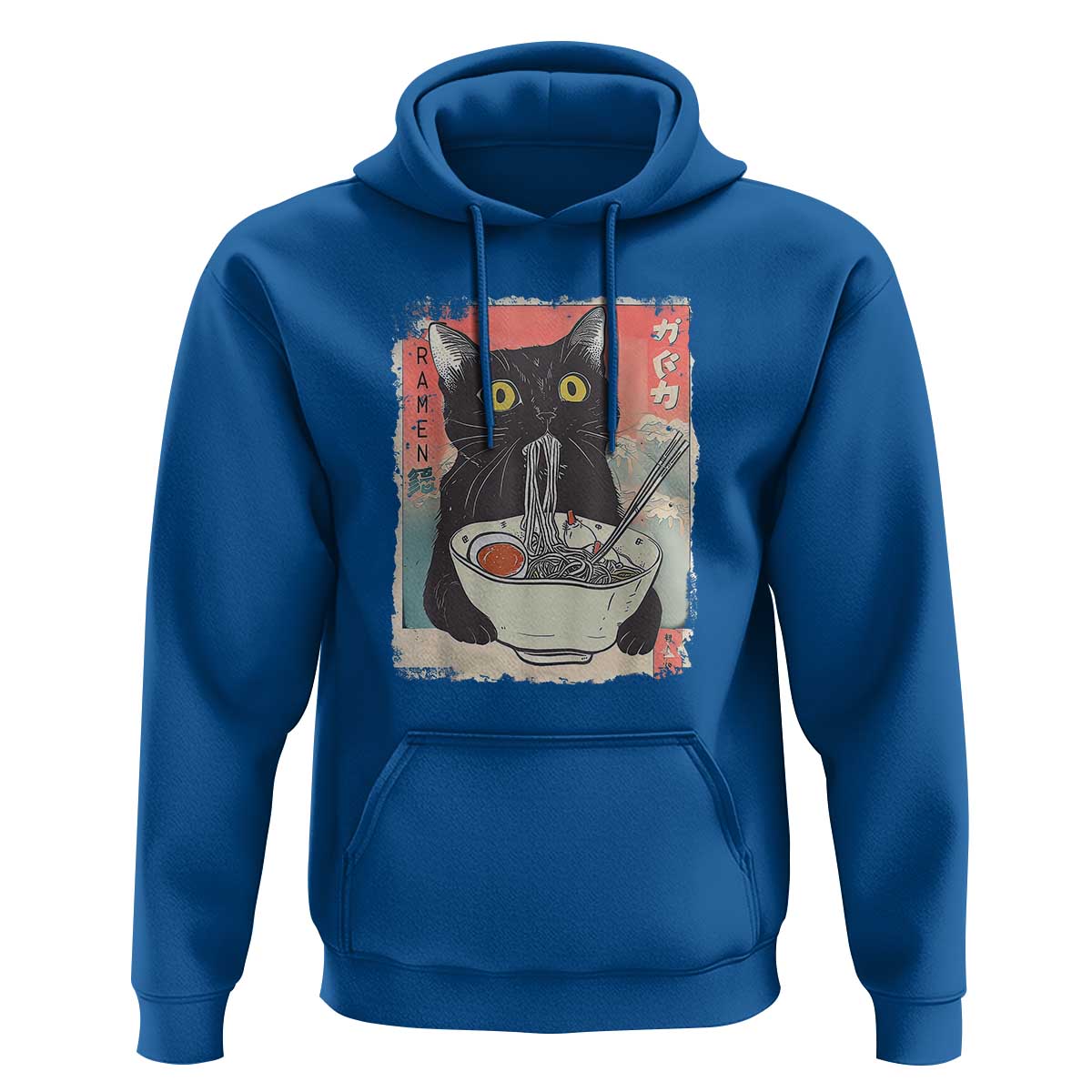 Funny Black Cat Eating Ramen Noodle Graphic Hoodie Japanese Anime Manga Kawaii Cats - Wonder Print Shop