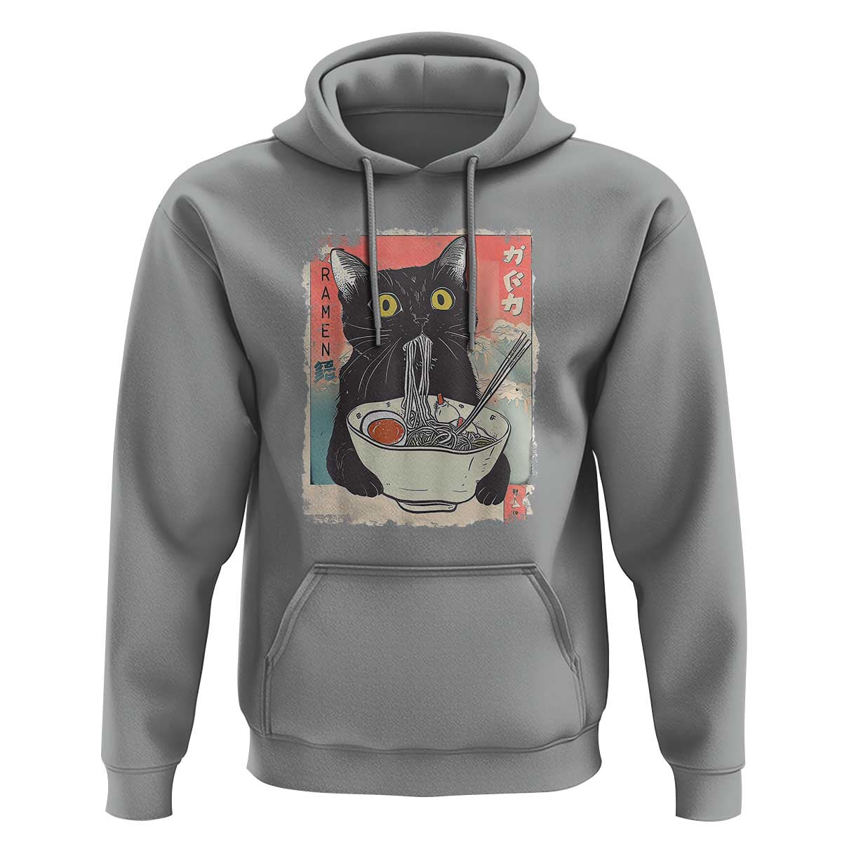 Funny Black Cat Eating Ramen Noodle Graphic Hoodie Japanese Anime Manga Kawaii Cats - Wonder Print Shop