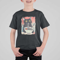 Funny Black Cat Eating Ramen Noodle Graphic T Shirt For Kid Japanese Anime Manga Kawaii Cats - Wonder Print Shop
