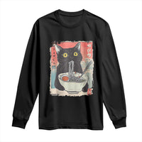 Funny Black Cat Eating Ramen Noodle Graphic Long Sleeve Shirt Japanese Anime Manga Kawaii Cats - Wonder Print Shop