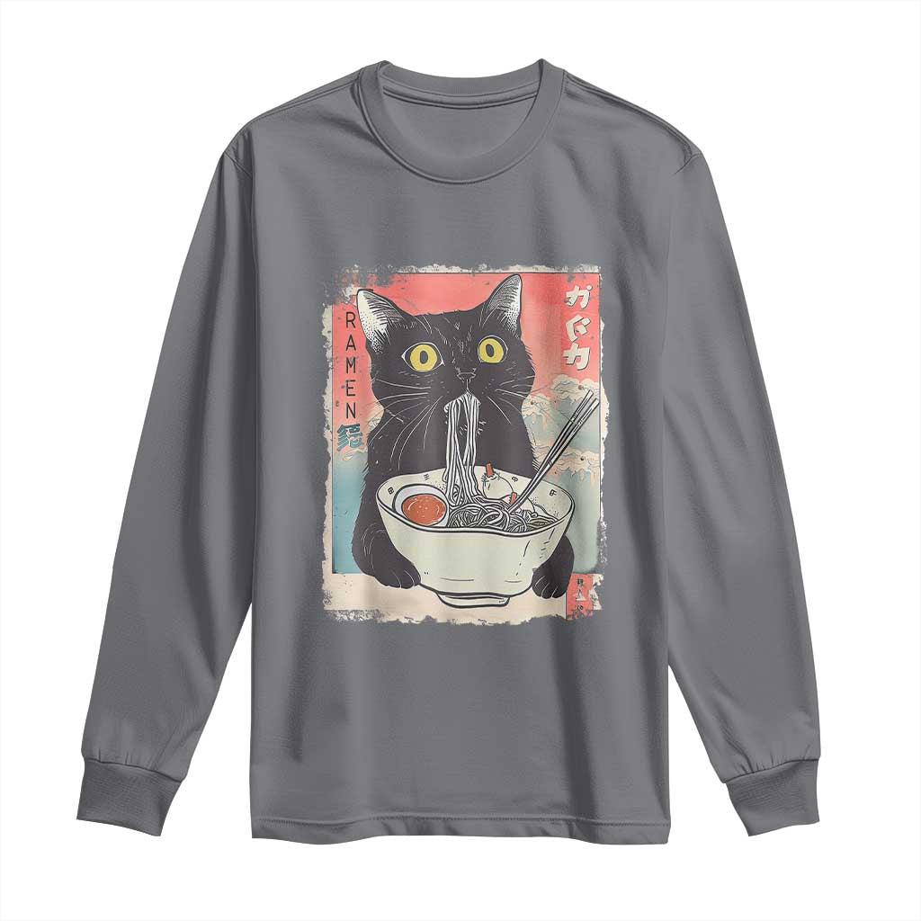 Funny Black Cat Eating Ramen Noodle Graphic Long Sleeve Shirt Japanese Anime Manga Kawaii Cats - Wonder Print Shop