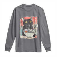 Funny Black Cat Eating Ramen Noodle Graphic Long Sleeve Shirt Japanese Anime Manga Kawaii Cats - Wonder Print Shop
