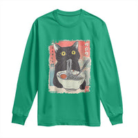 Funny Black Cat Eating Ramen Noodle Graphic Long Sleeve Shirt Japanese Anime Manga Kawaii Cats - Wonder Print Shop