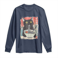 Funny Black Cat Eating Ramen Noodle Graphic Long Sleeve Shirt Japanese Anime Manga Kawaii Cats - Wonder Print Shop