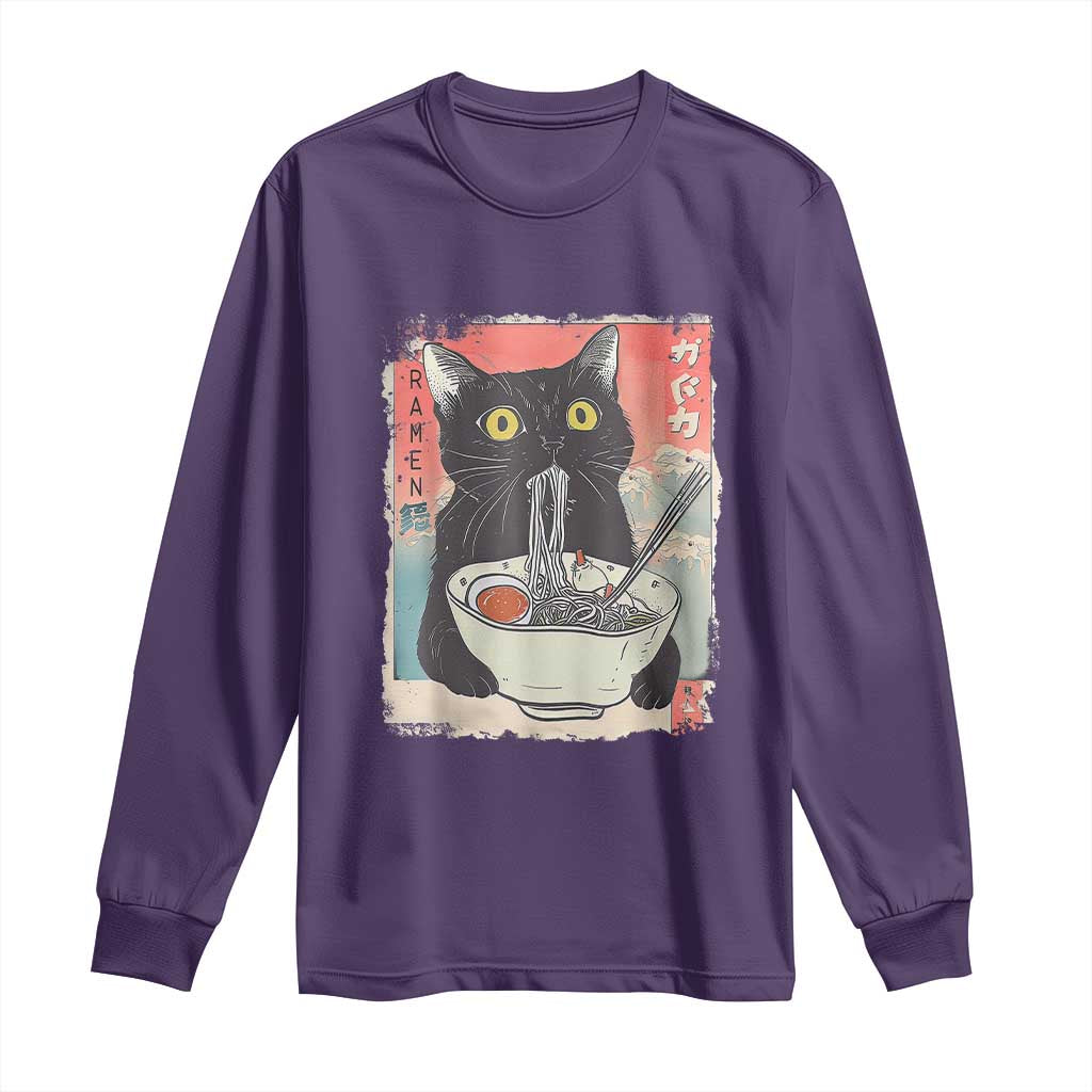 Funny Black Cat Eating Ramen Noodle Graphic Long Sleeve Shirt Japanese Anime Manga Kawaii Cats - Wonder Print Shop
