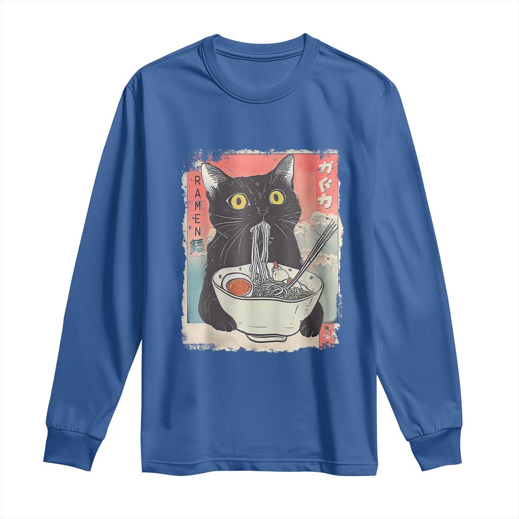 Funny Black Cat Eating Ramen Noodle Graphic Long Sleeve Shirt Japanese Anime Manga Kawaii Cats - Wonder Print Shop