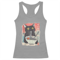 Funny Black Cat Eating Ramen Noodle Graphic Racerback Tank Top Japanese Anime Manga Kawaii Cats - Wonder Print Shop