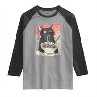 Funny Black Cat Eating Ramen Noodle Graphic Raglan Shirt Japanese Anime Manga Kawaii Cats - Wonder Print Shop
