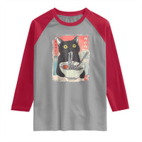 Funny Black Cat Eating Ramen Noodle Graphic Raglan Shirt Japanese Anime Manga Kawaii Cats - Wonder Print Shop