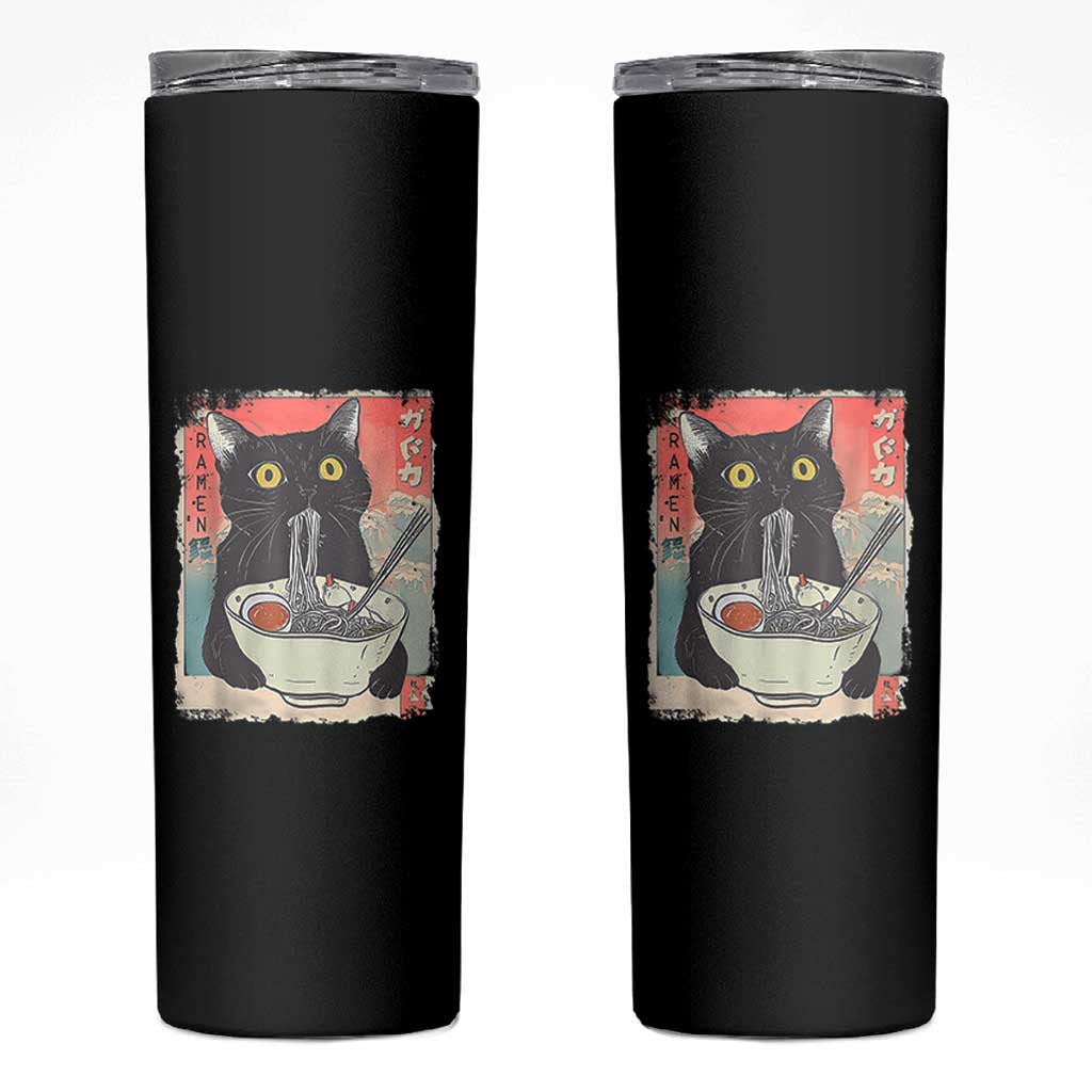 Funny Black Cat Eating Ramen Noodle Graphic Skinny Tumbler Japanese Anime Manga Kawaii Cats - Wonder Print Shop