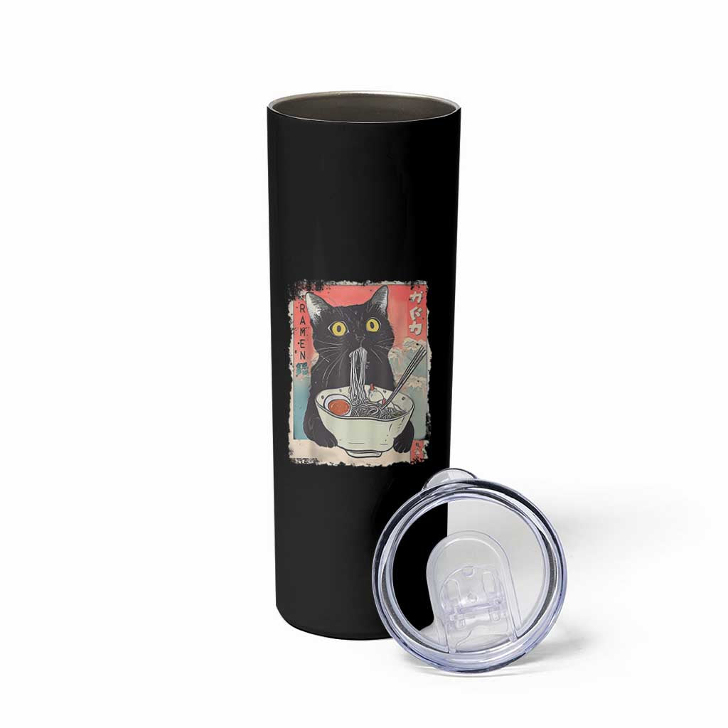 Funny Black Cat Eating Ramen Noodle Graphic Skinny Tumbler Japanese Anime Manga Kawaii Cats - Wonder Print Shop