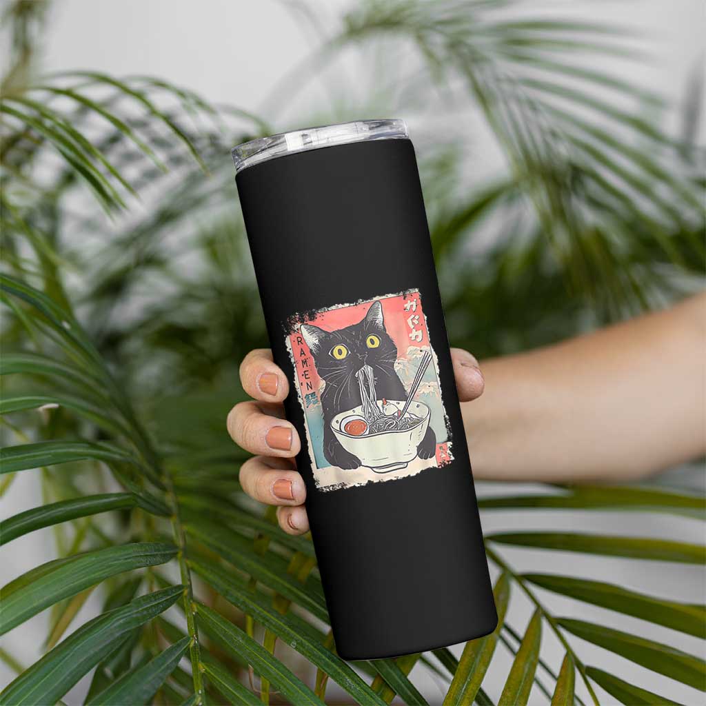 Funny Black Cat Eating Ramen Noodle Graphic Skinny Tumbler Japanese Anime Manga Kawaii Cats - Wonder Print Shop