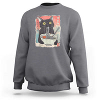 Funny Black Cat Eating Ramen Noodle Graphic Sweatshirt Japanese Anime Manga Kawaii Cats - Wonder Print Shop