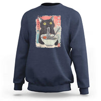 Funny Black Cat Eating Ramen Noodle Graphic Sweatshirt Japanese Anime Manga Kawaii Cats - Wonder Print Shop