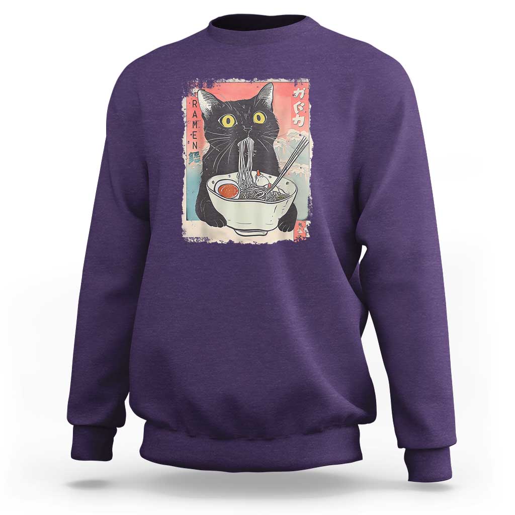 Funny Black Cat Eating Ramen Noodle Graphic Sweatshirt Japanese Anime Manga Kawaii Cats - Wonder Print Shop