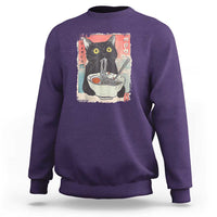 Funny Black Cat Eating Ramen Noodle Graphic Sweatshirt Japanese Anime Manga Kawaii Cats - Wonder Print Shop