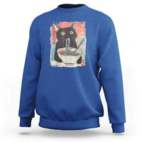 Funny Black Cat Eating Ramen Noodle Graphic Sweatshirt Japanese Anime Manga Kawaii Cats - Wonder Print Shop