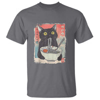 Funny Black Cat Eating Ramen Noodle Graphic T Shirt Japanese Anime Manga Kawaii Cats - Wonder Print Shop