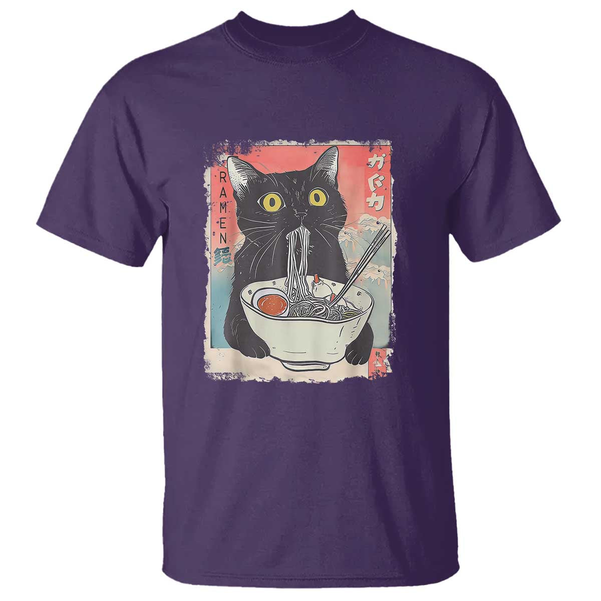 Funny Black Cat Eating Ramen Noodle Graphic T Shirt Japanese Anime Manga Kawaii Cats - Wonder Print Shop