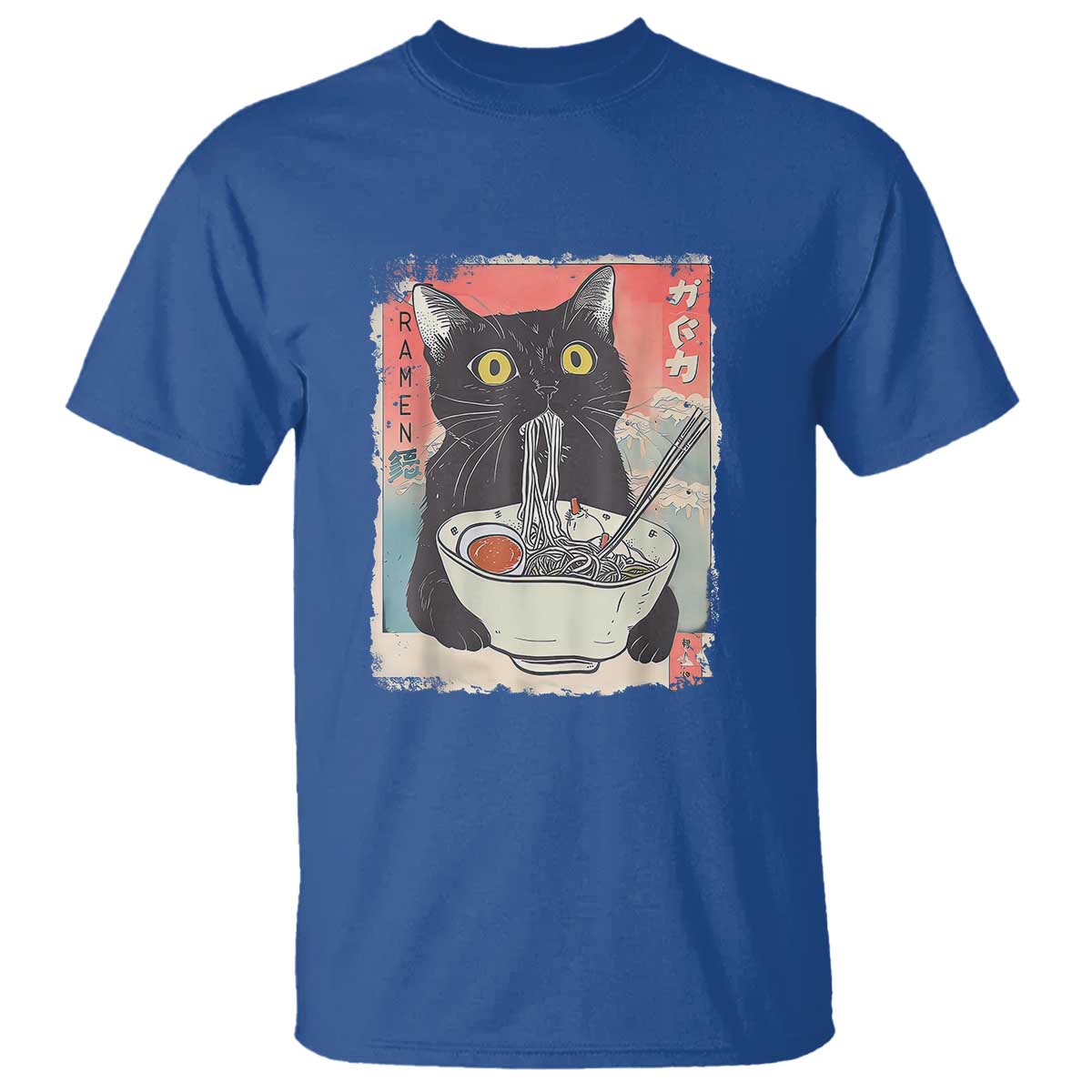 Funny Black Cat Eating Ramen Noodle Graphic T Shirt Japanese Anime Manga Kawaii Cats - Wonder Print Shop