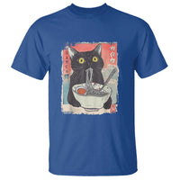 Funny Black Cat Eating Ramen Noodle Graphic T Shirt Japanese Anime Manga Kawaii Cats - Wonder Print Shop