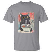 Funny Black Cat Eating Ramen Noodle Graphic T Shirt Japanese Anime Manga Kawaii Cats - Wonder Print Shop