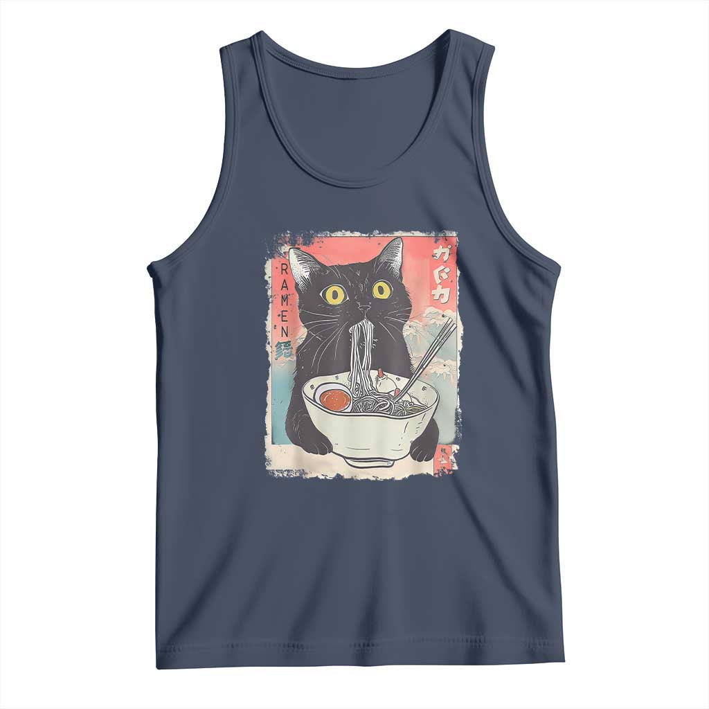 Funny Black Cat Eating Ramen Noodle Graphic Tank Top Japanese Anime Manga Kawaii Cats - Wonder Print Shop