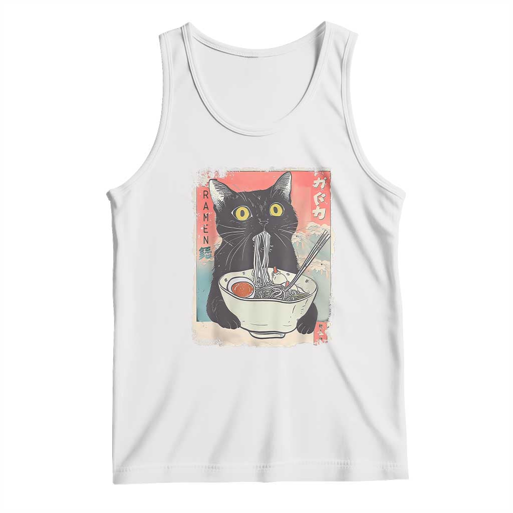 Funny Black Cat Eating Ramen Noodle Graphic Tank Top Japanese Anime Manga Kawaii Cats - Wonder Print Shop