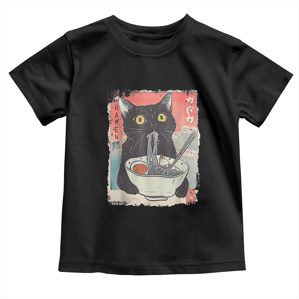 Funny Black Cat Eating Ramen Noodle Graphic Toddler T Shirt Japanese Anime Manga Kawaii Cats - Wonder Print Shop