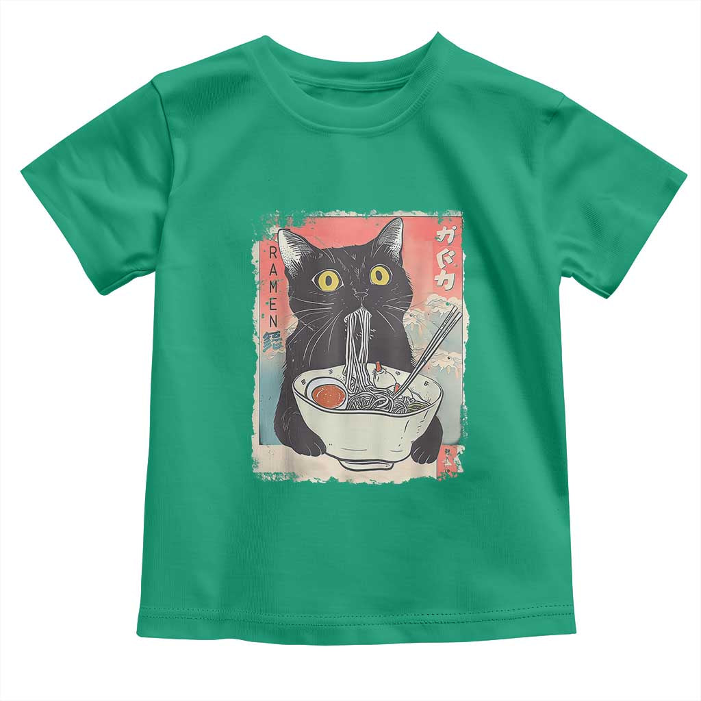 Funny Black Cat Eating Ramen Noodle Graphic Toddler T Shirt Japanese Anime Manga Kawaii Cats - Wonder Print Shop