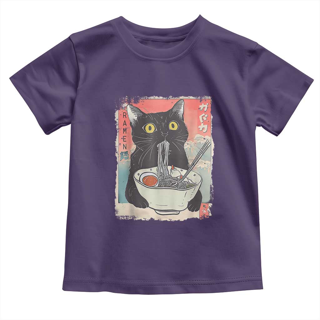 Funny Black Cat Eating Ramen Noodle Graphic Toddler T Shirt Japanese Anime Manga Kawaii Cats - Wonder Print Shop