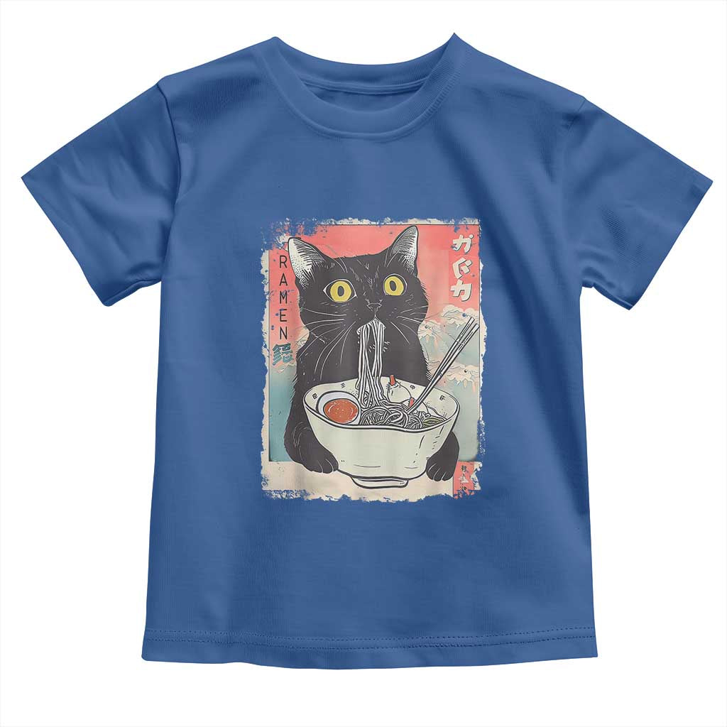 Funny Black Cat Eating Ramen Noodle Graphic Toddler T Shirt Japanese Anime Manga Kawaii Cats - Wonder Print Shop