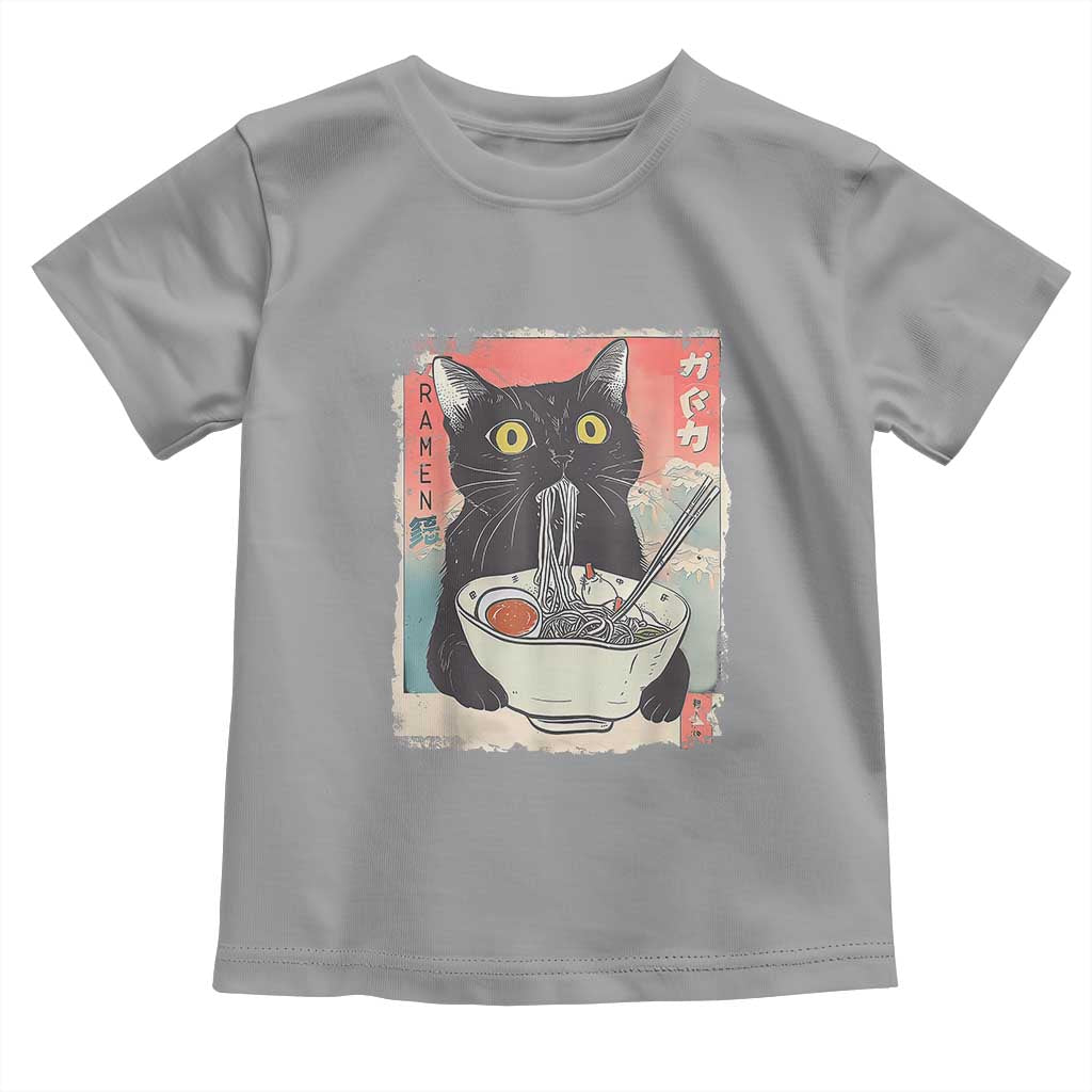 Funny Black Cat Eating Ramen Noodle Graphic Toddler T Shirt Japanese Anime Manga Kawaii Cats - Wonder Print Shop