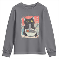 Funny Black Cat Eating Ramen Noodle Graphic Youth Sweatshirt Japanese Anime Manga Kawaii Cats - Wonder Print Shop