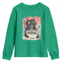 Funny Black Cat Eating Ramen Noodle Graphic Youth Sweatshirt Japanese Anime Manga Kawaii Cats - Wonder Print Shop