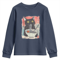 Funny Black Cat Eating Ramen Noodle Graphic Youth Sweatshirt Japanese Anime Manga Kawaii Cats - Wonder Print Shop