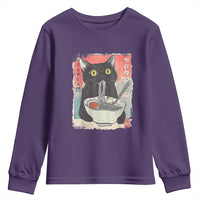 Funny Black Cat Eating Ramen Noodle Graphic Youth Sweatshirt Japanese Anime Manga Kawaii Cats - Wonder Print Shop