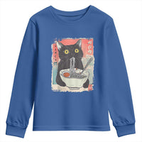 Funny Black Cat Eating Ramen Noodle Graphic Youth Sweatshirt Japanese Anime Manga Kawaii Cats - Wonder Print Shop