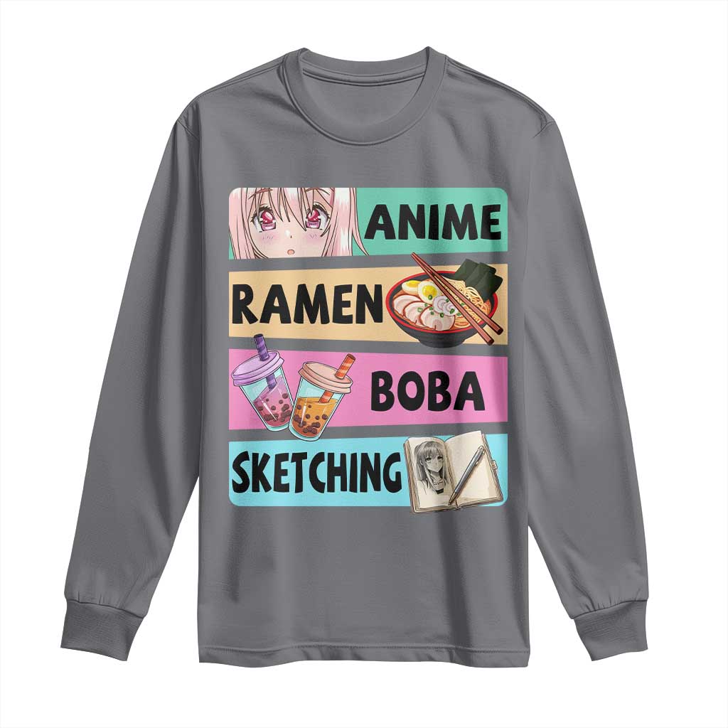 Anime Ramen Boba Sketching Long Sleeve Shirt Kawaii Otaku Manga Lover Japanese Pop Culture