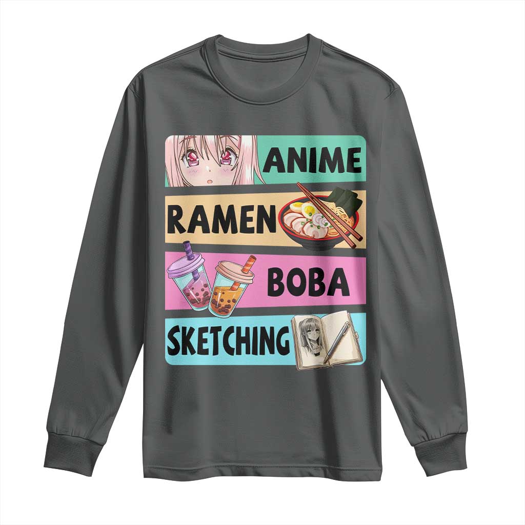 Anime Ramen Boba Sketching Long Sleeve Shirt Kawaii Otaku Manga Lover Japanese Pop Culture
